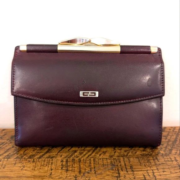 Vtg 80/90's Gary's Leather Brown Bifold Wallet Genuine Calf Leather Kiss Lock - Picture 1 of 14